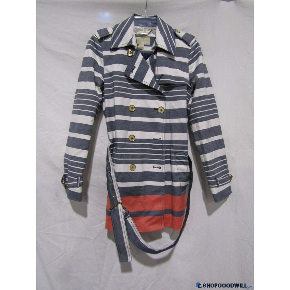 Michael Kors Striped Double-Breasted Belt Trench Coat Women's Size S (NWT)